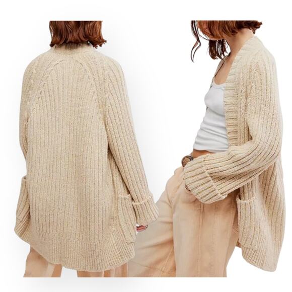 New $128 FREE PEOPLE Blossom Cardi Ivory Cardigan Sweater Lagenlook Slouchy Cozy - Picture 2 of 15